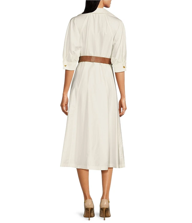 navy blue dress for baby girl Donna Karan New York Crossover Belted Long-Sleeve Midi-Dress main image 1