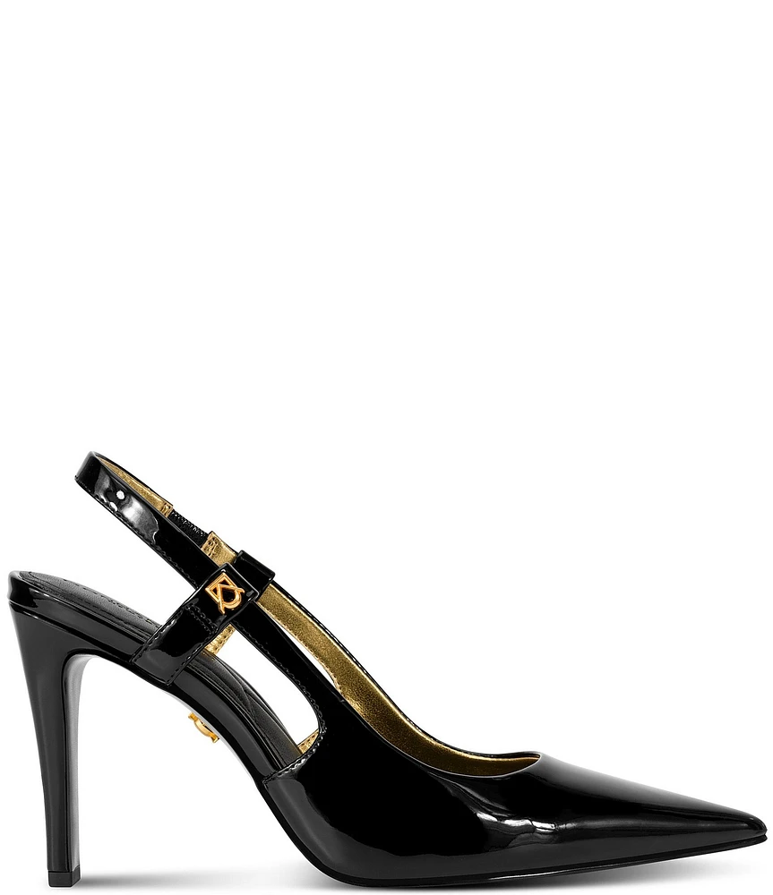 Donna Karan Donna Patent Leather Pointed Toe Slingback Pumps