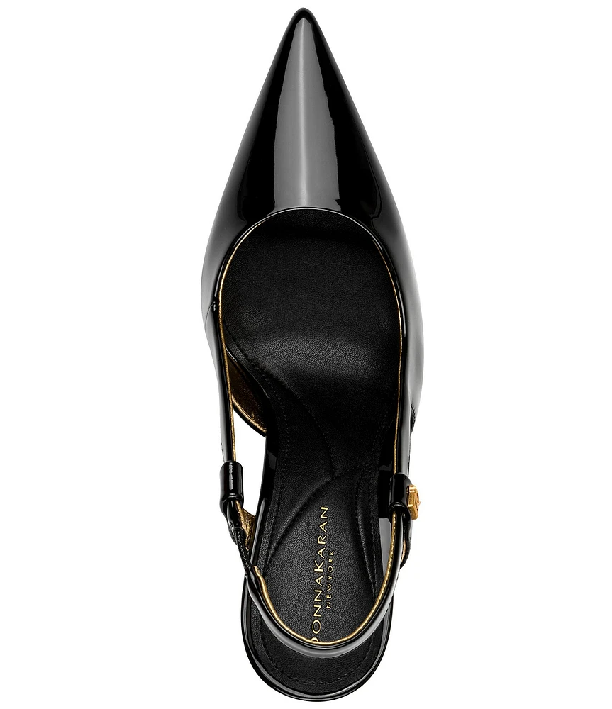 Donna Karan Donna Patent Leather Pointed Toe Slingback Pumps