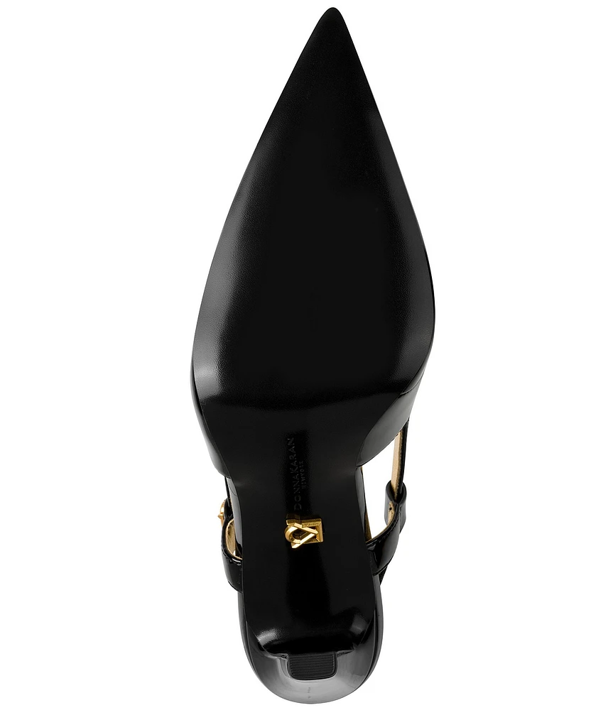 Donna Karan Donna Patent Leather Pointed Toe Slingback Pumps
