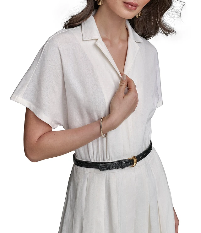 white christmas dresses Donna Karan Cotton Sateen Belted Shirt Dress, Womens, 2, Kiwi