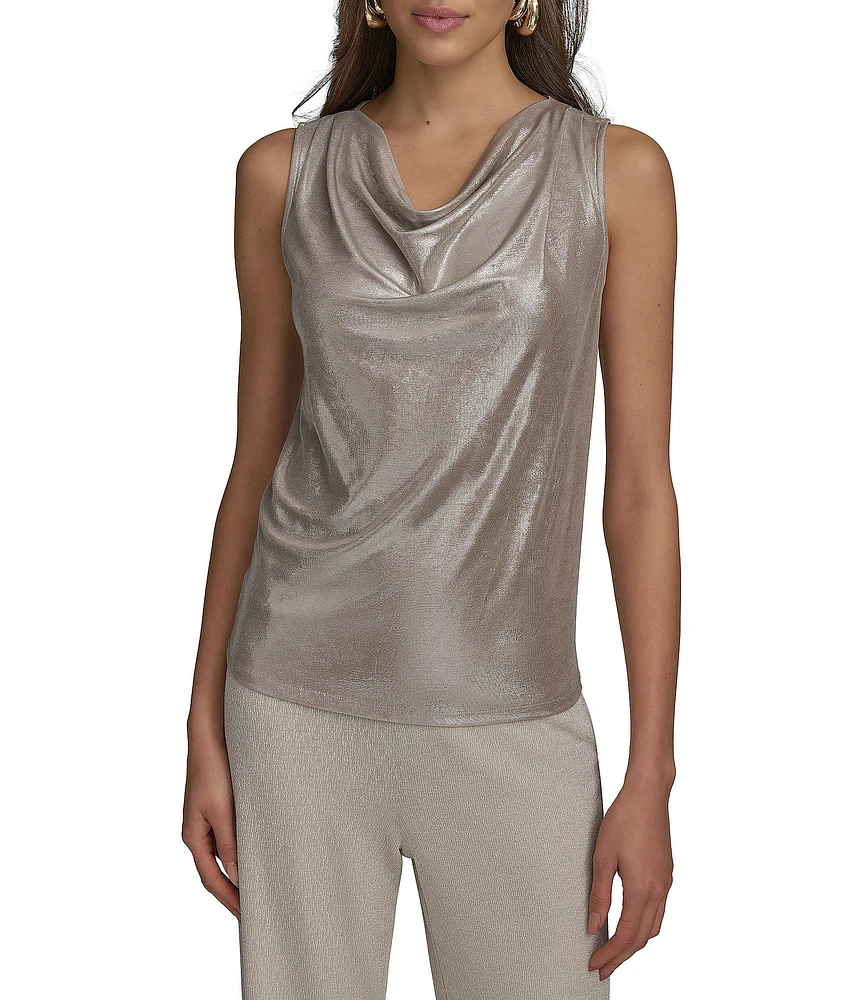 Donna Karan Metallic Foil Sleeveless Cowl Neck Top