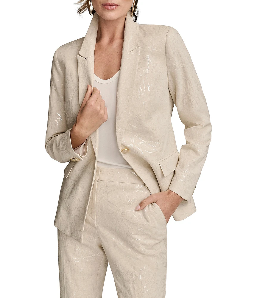 Donna Karan Notch Collar Embellished 1-Button Jacket