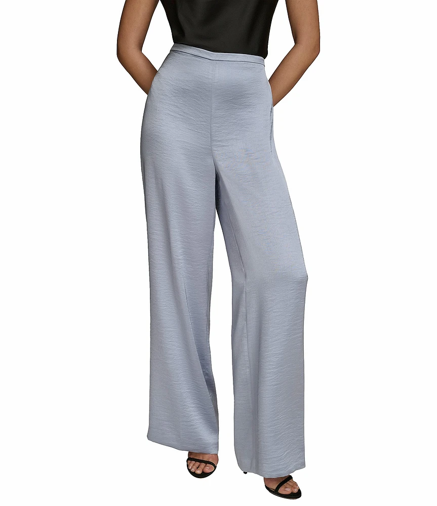 Donna Karan Satin High-Rise Wide Leg Pants