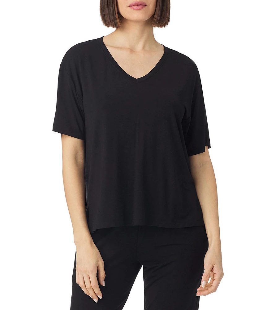 Donna Karan Short Sleeve V-Neck Soft Solid Knit Coordinating Lounge Top