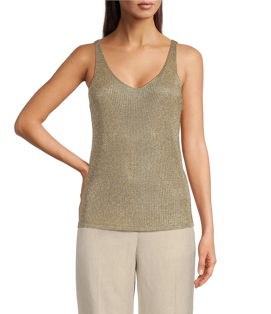 Donna Karan Sleeveless Metallic Knit Tank