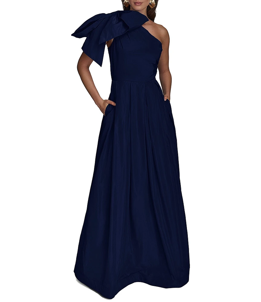 Donna Karan Taffeta Bow One Shoulder Sleeveless Ballgown