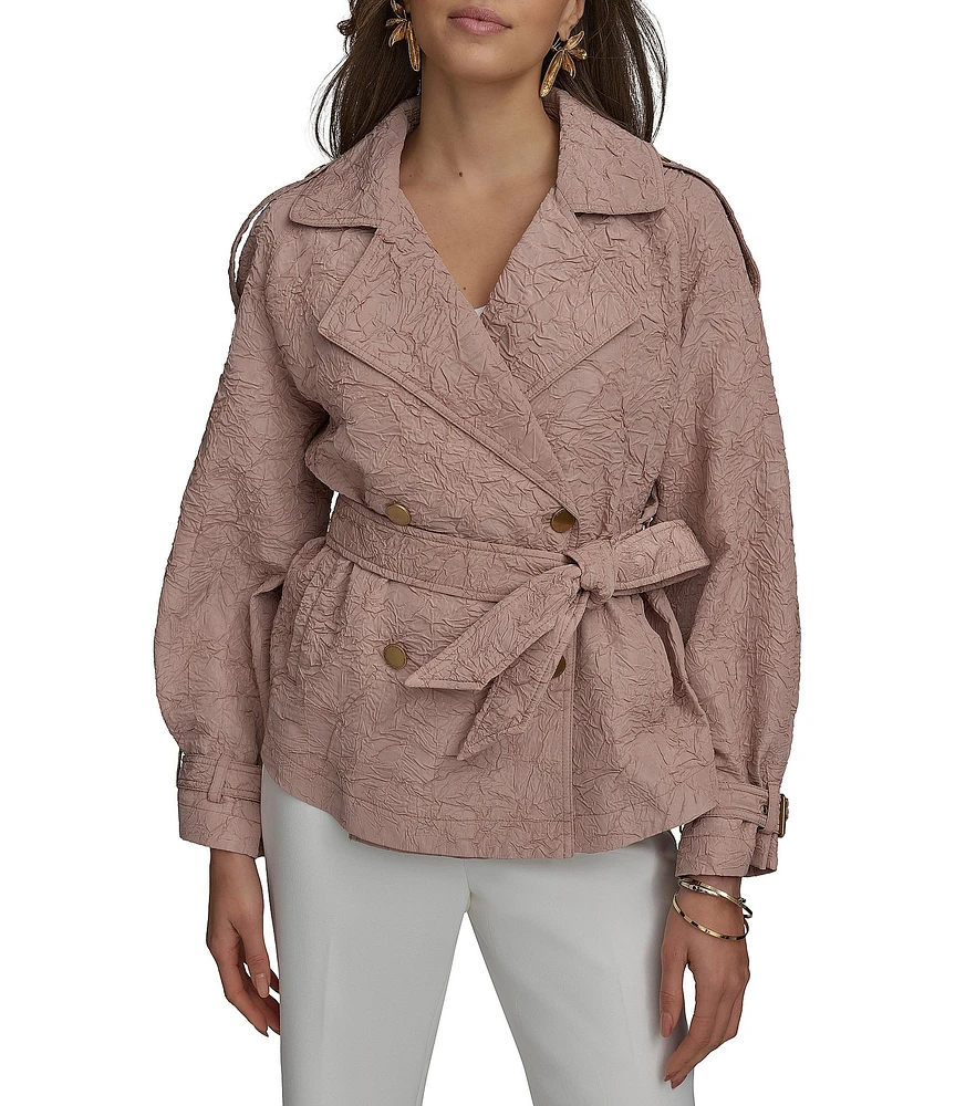 Donna Karan Textured Tie Waist Button Front Jacket
