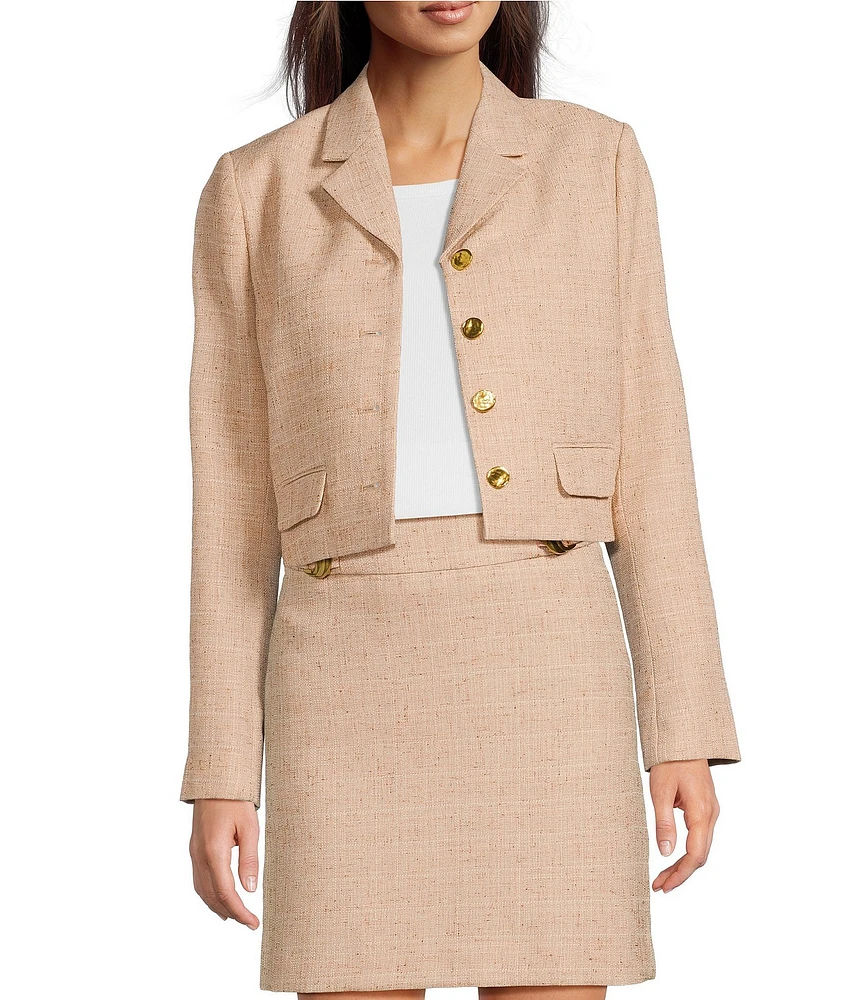 Donna Karan Tweed Notch Lapel Collar Button Front Jacket