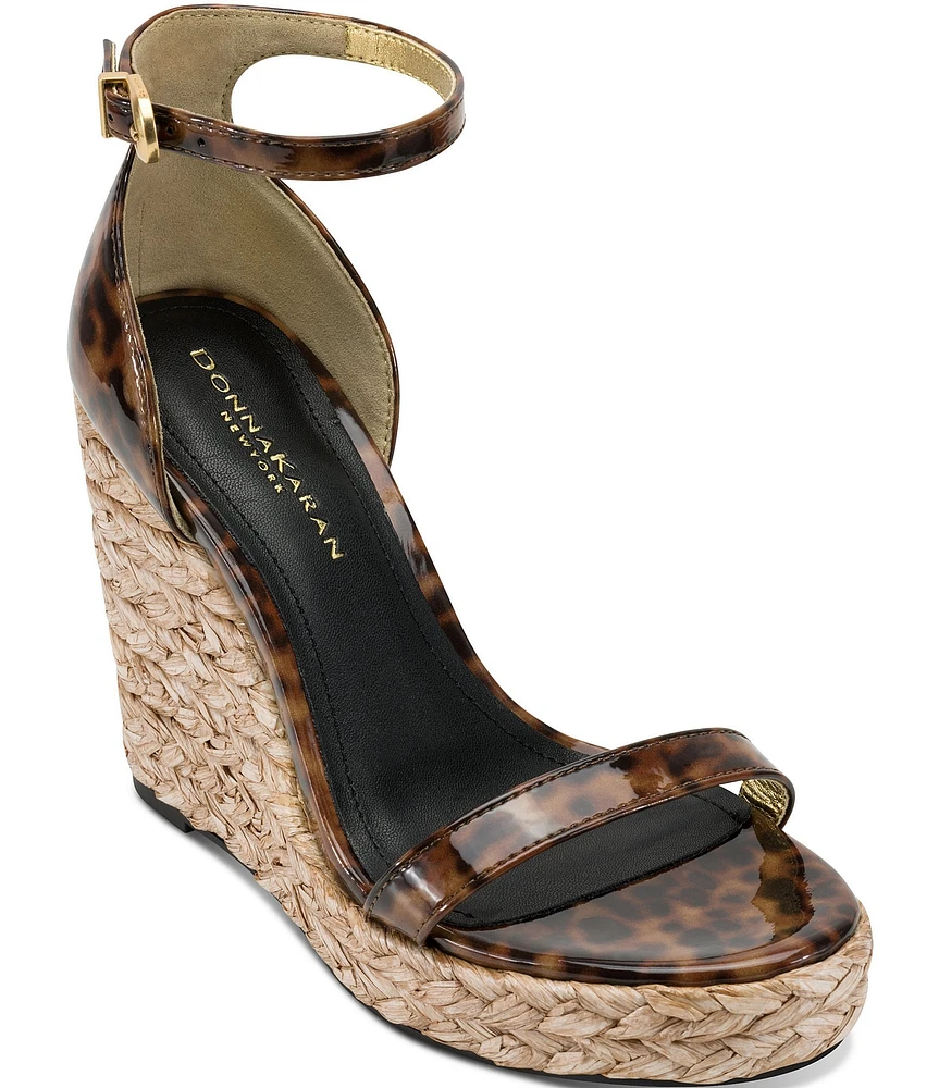 Donna Karan Yulissa Tortoise Print Patent Platform Wedge Espadrille Sandals