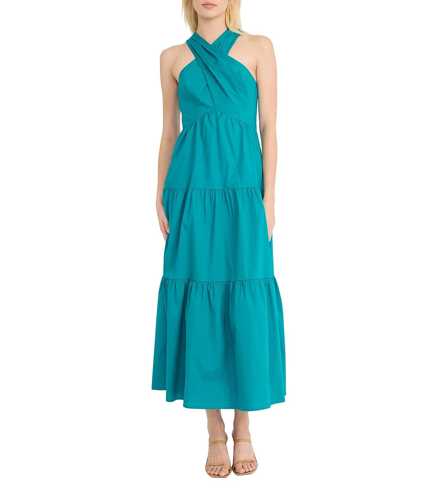 Donna Morgan Poplin Halter Neck Sleeveless A-Line Midi Dress