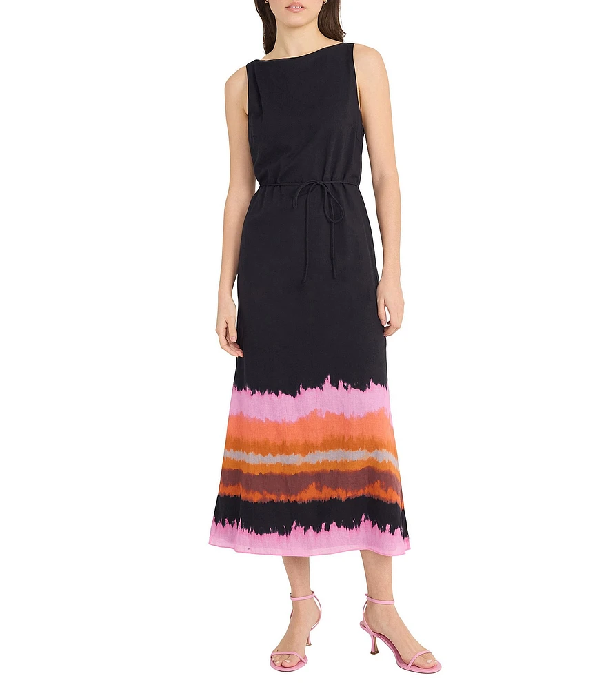 Donna Morgan Voile Ombre Print Boat Neck Sleeveless Blouson Midi Dress