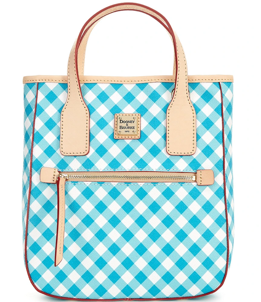 Dooney & Bourke Gingham Small Handle Contrast Trim Tote Bag