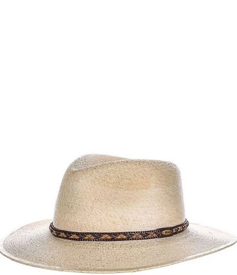 Dorfman Milano Scala Otto Fine-Braided Palm Straw Safari 3#double;Brim Hat