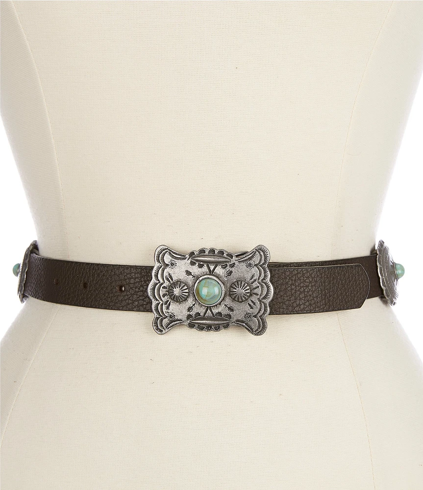 Double D Ranch Balcones Leather With White Metal Ladies Conchos Belt