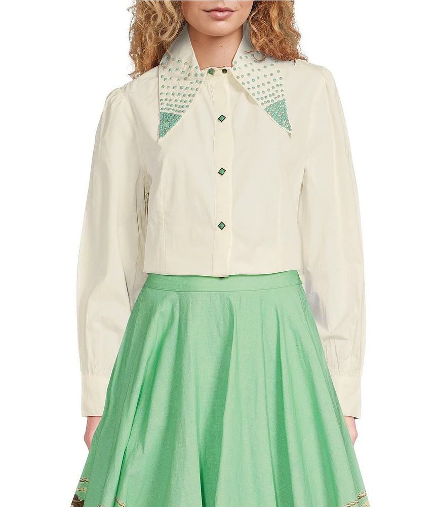 Double D Ranch Far Away Western Woven Collared 3/4 Sleeve Blouse