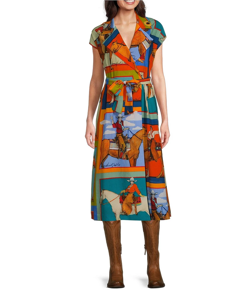 Double D Ranch Women Of The Range Western Printed V-Neck Short Sleeve Wrap Midi Dress