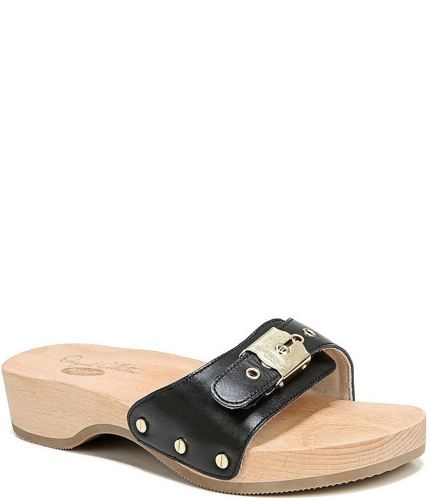 Dr. Scholl's Original Leather Buckle Hardware Platform Slide Sandals