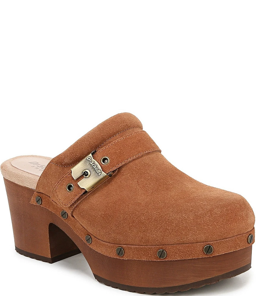 Dr. Scholl's Original Joy Suede Buckle Hardware Strap Platform Clogs