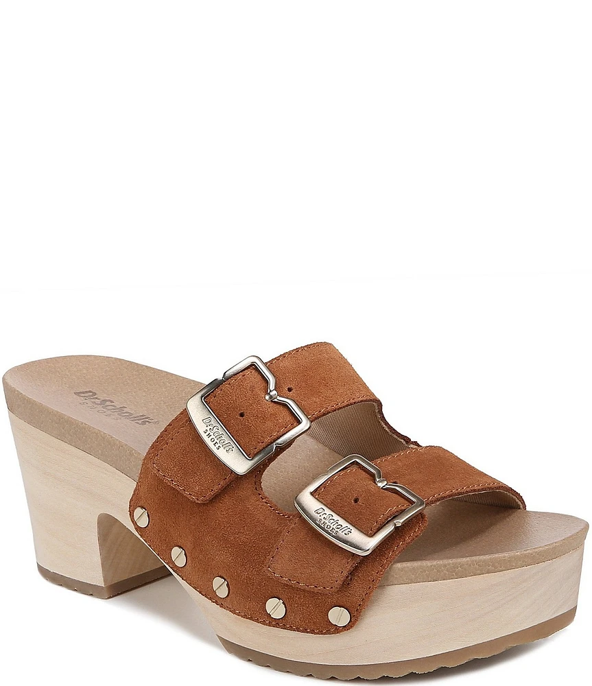 Dr. Scholl's Original Vibe Suede Buckle Hardware Banded Platform Slide Sandals