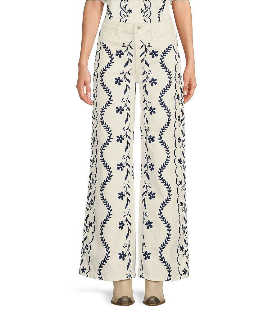 Driftwood Coordinating High Rise Embroidered Wide Leg Pants