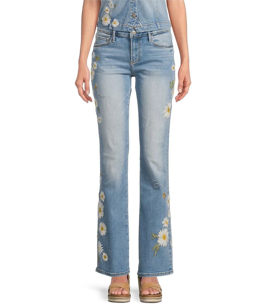 Driftwood Kelly Daisy Bee Stretch Denim Floral Bootcut Ankle Jeans