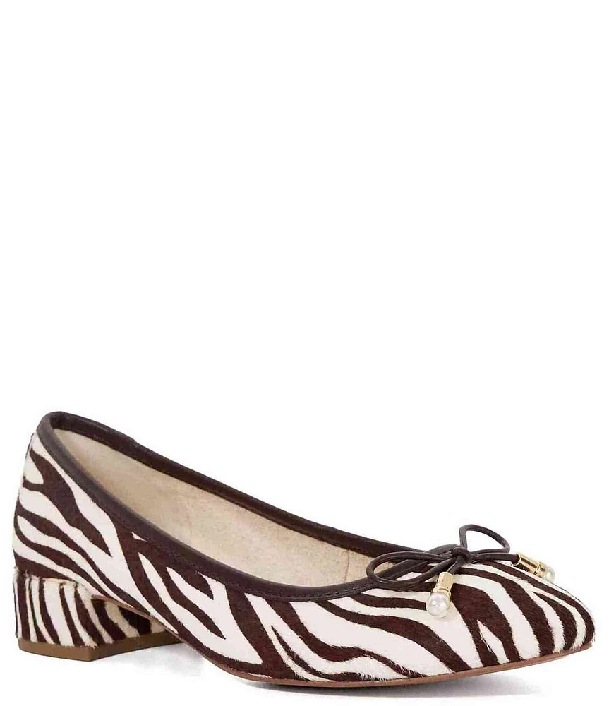 Dune London Amazing Zebra Print Leather Bow Detail Ballet Pumps