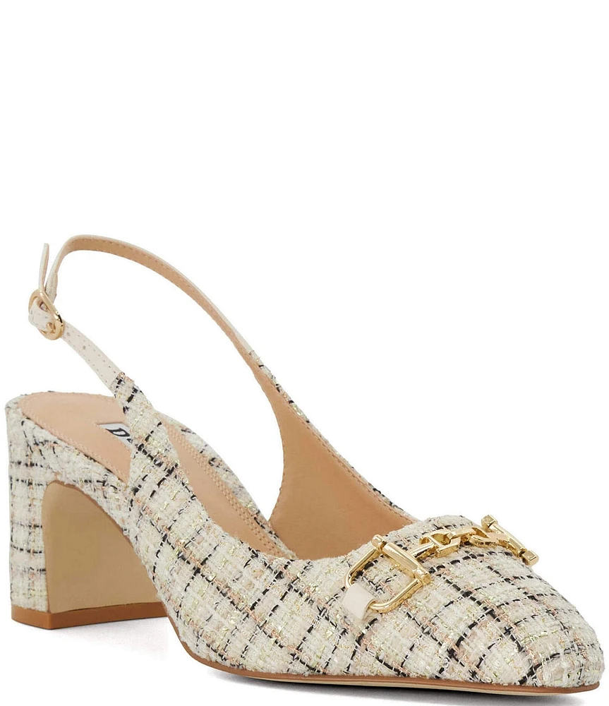 Dune London Choiced Tweed Bit Buckle Slingback Pumps