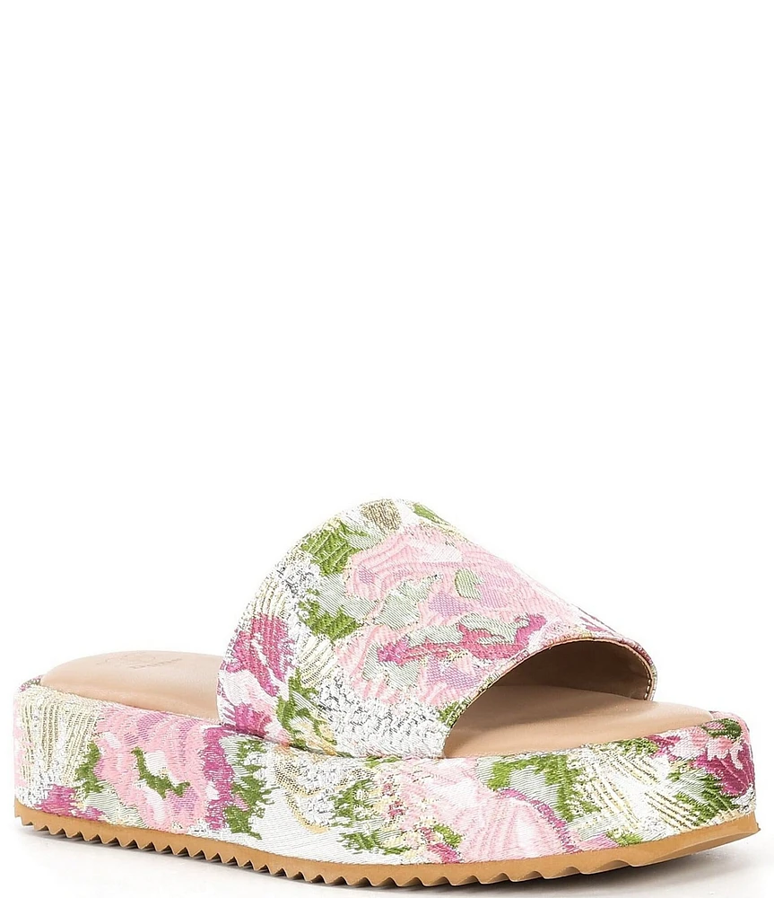 Dune London Lanie Floral Jacquard Banded Slip-On Platform Sandals