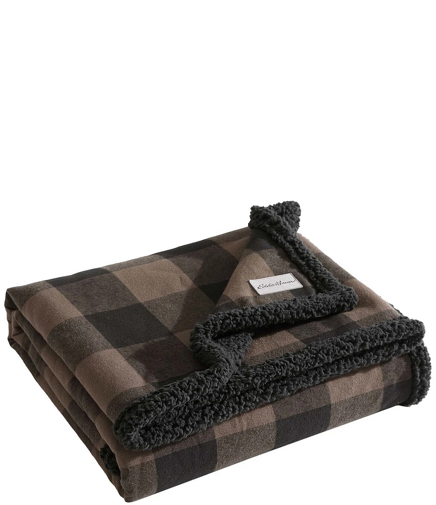 Eddie Bauer Cabin Plaid Flannel Yarn Dyed Reversible Throw Blanket