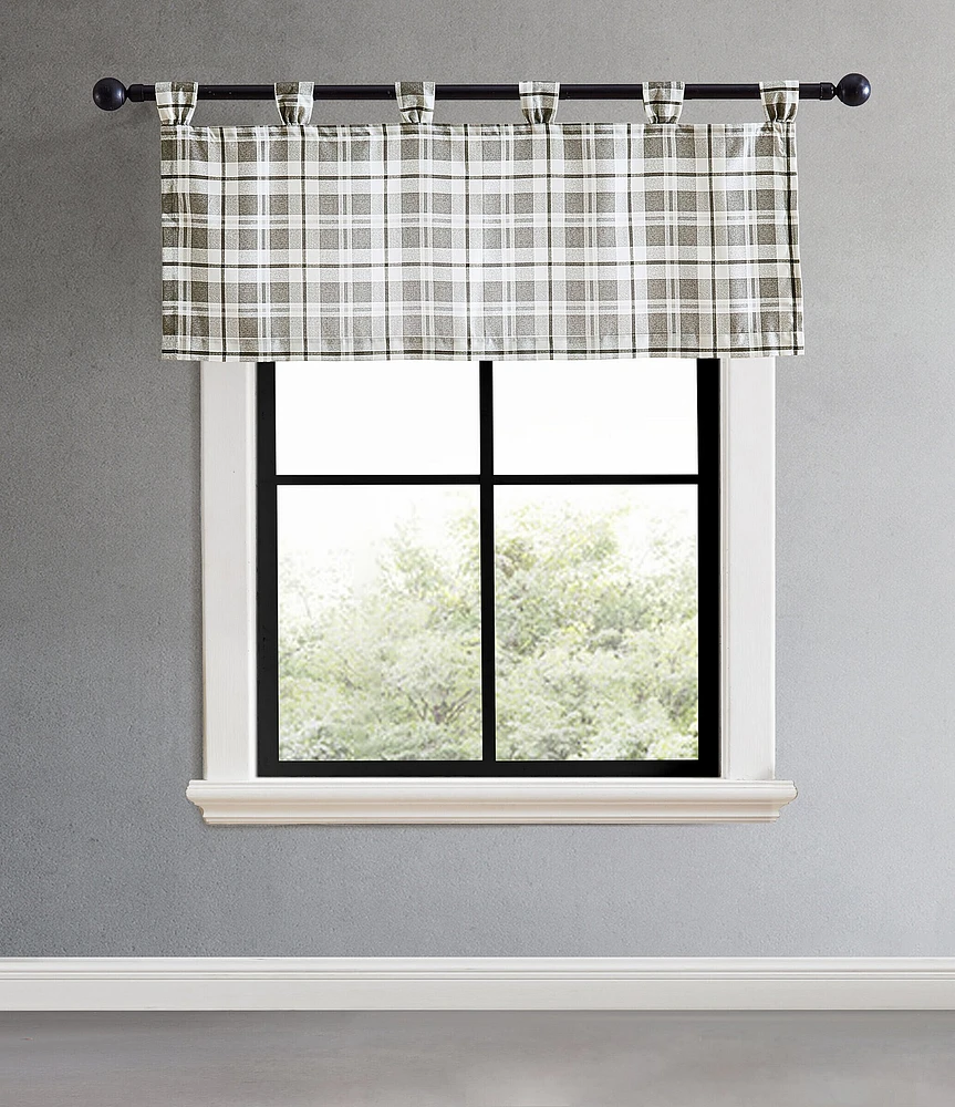 Eddie Bauer Fall Creek Modern Plaid Tab Top Window Valance