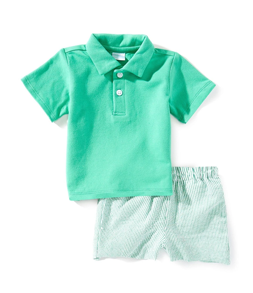 Edgehill Collection Baby Boys Knit Short Sleeve Polo & Stripe Shorts Set