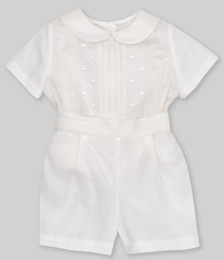 Edgehill Collection Baby Boys Peter Pan Collar Short Sleeve Heirloom Christening Set