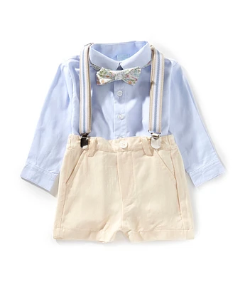 Edgehill Collection Baby Boys Long Sleeve Woven Suspender Set