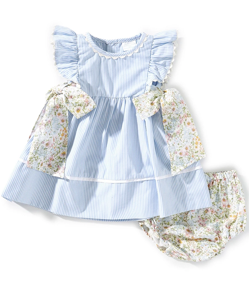 Edgehill Collection Baby Girls Floral Side-Tie Sleeveless Stripe Dress