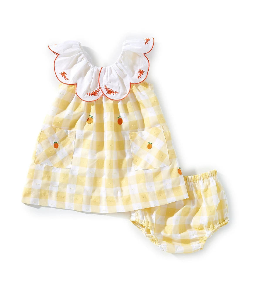 Edgehill Collection Baby Girls Embroidered Oranges Gingham Dress