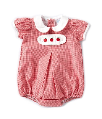 Edgehill Collection Baby Girls Peter Pan Cap Sleeve Tab Bubble Romper