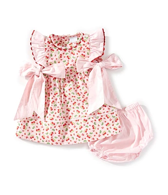 Edgehill Collection Baby Girls Sleeveless Cherry Print Side Bow Dress