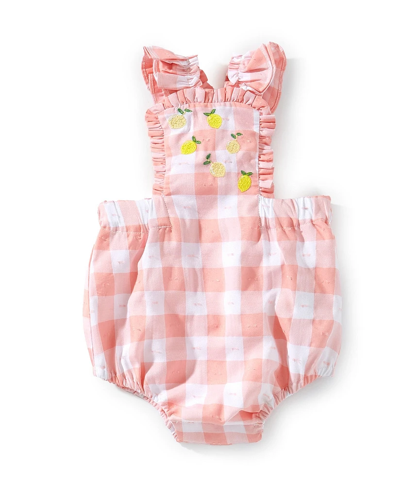 Edgehill Collection Baby Girls Embroidered Lemons Gingham Bubble