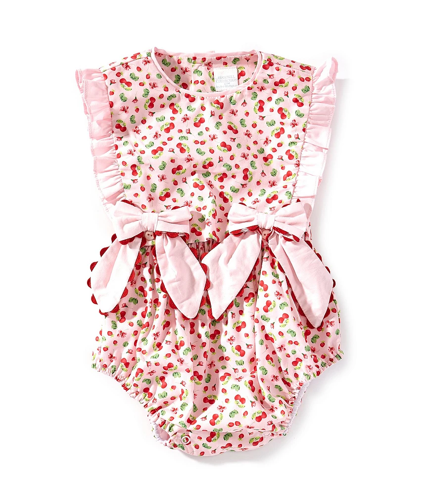 Edgehill Collection Baby Girls Sleeveless Cherry Print Side Bow Bubble Romper