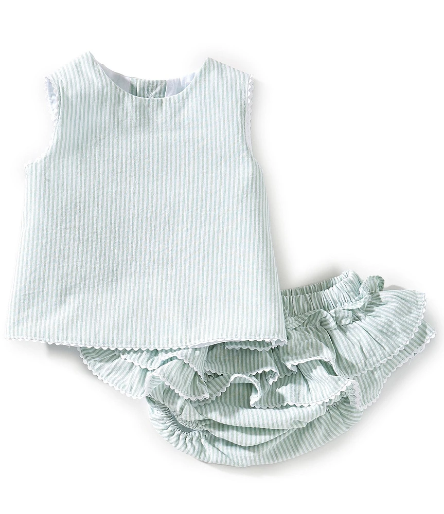 Edgehill Collection Baby Girls Woven Seersucker Stripe Top & Ruffle Diaper Set