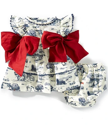 Edgehill Collection Baby Girls Sleeveless Flag Toile Print Side-Bow Dress