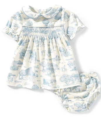 Edgehill Collection Baby Girls Smock Toile Peter Pan Cap Sleeve Dress