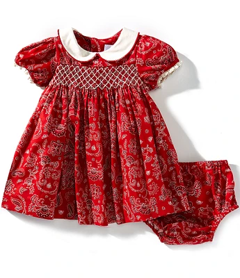 Edgehill Collection Baby Girls Smocked Americana Bandana Print Peter Pan Cap Sleeve Dress