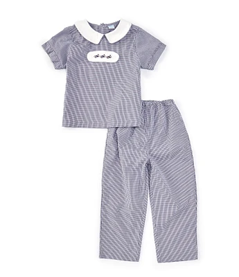 Edgehill Collection Little Boys Peter Pan Cap Sleeve Tab Top & Gingham Pants Set