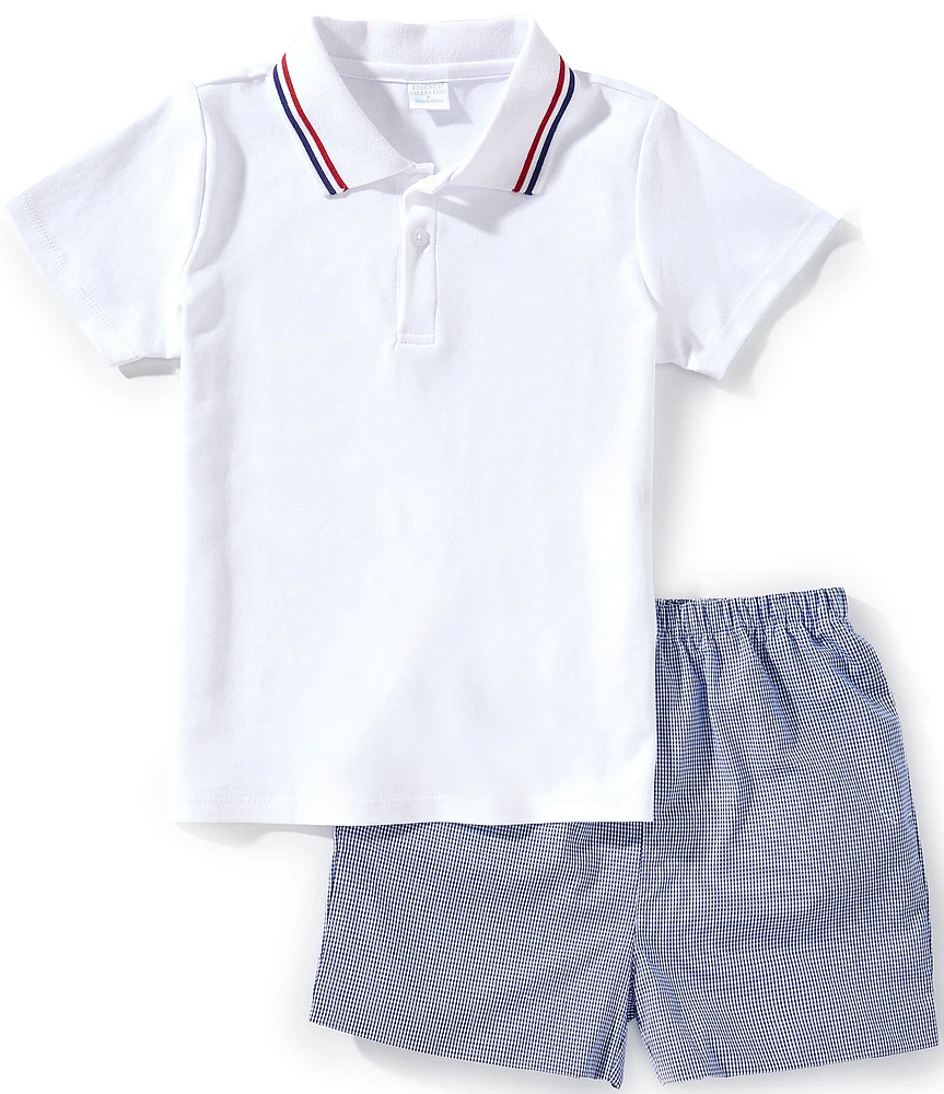 Edgehill Collection Little Boys Americana Stripe Short Sleeve Polo & Gingham Shorts Set