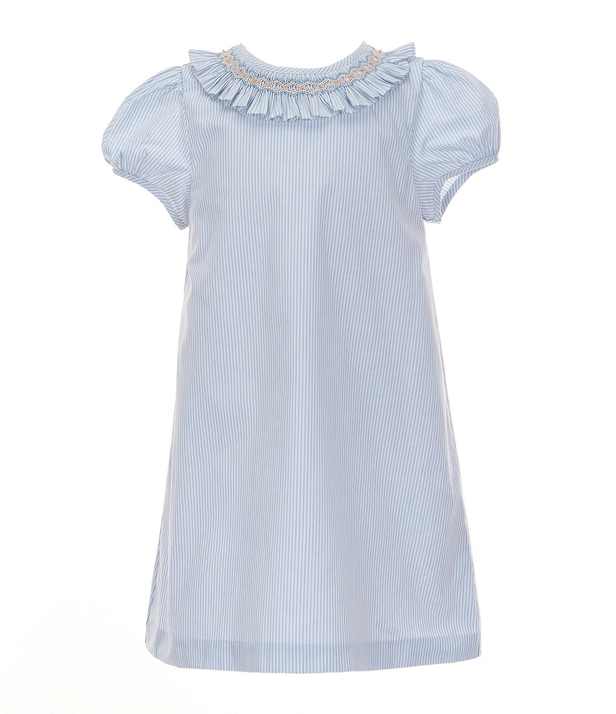 Edgehill Collection Little Girls Floral Round Smocked Neck Cap Sleeve Dress