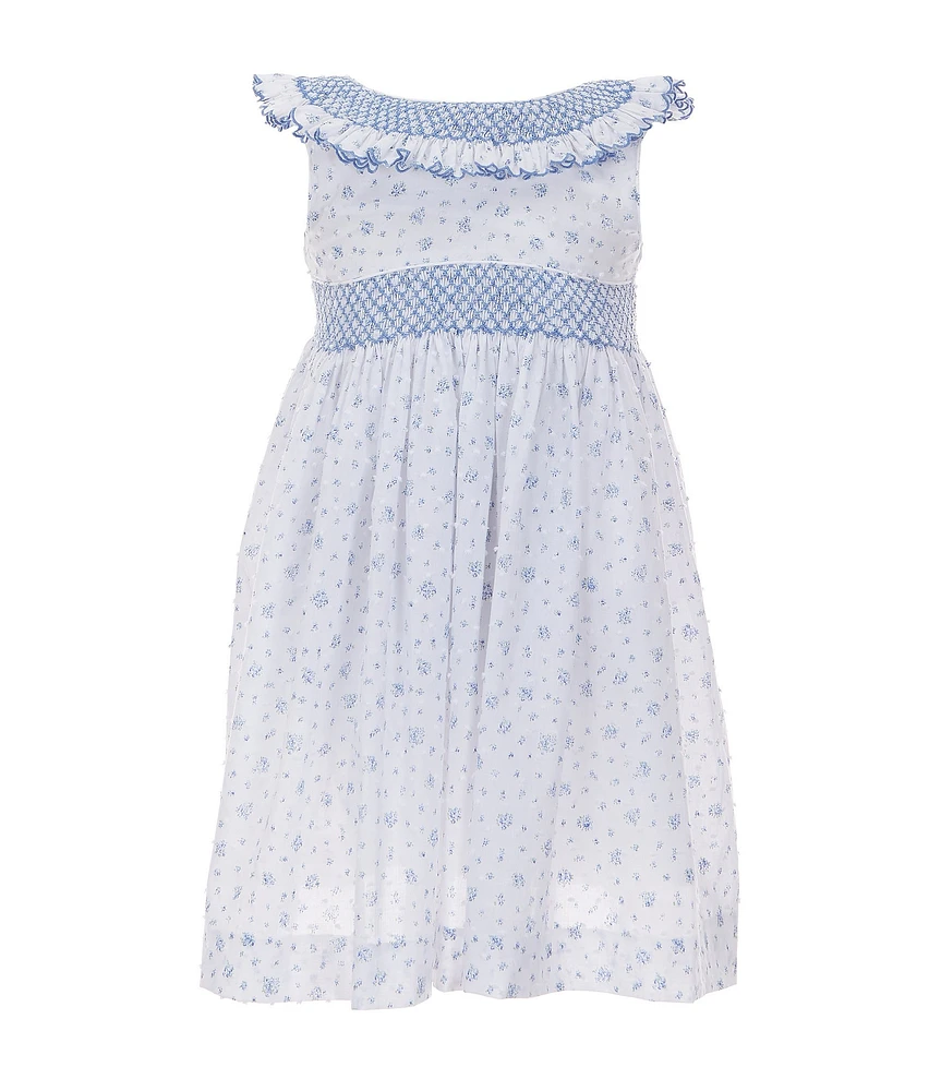 Edgehill Collection Little Girls Smocked Peter Pan Collar Sleeveless Dress