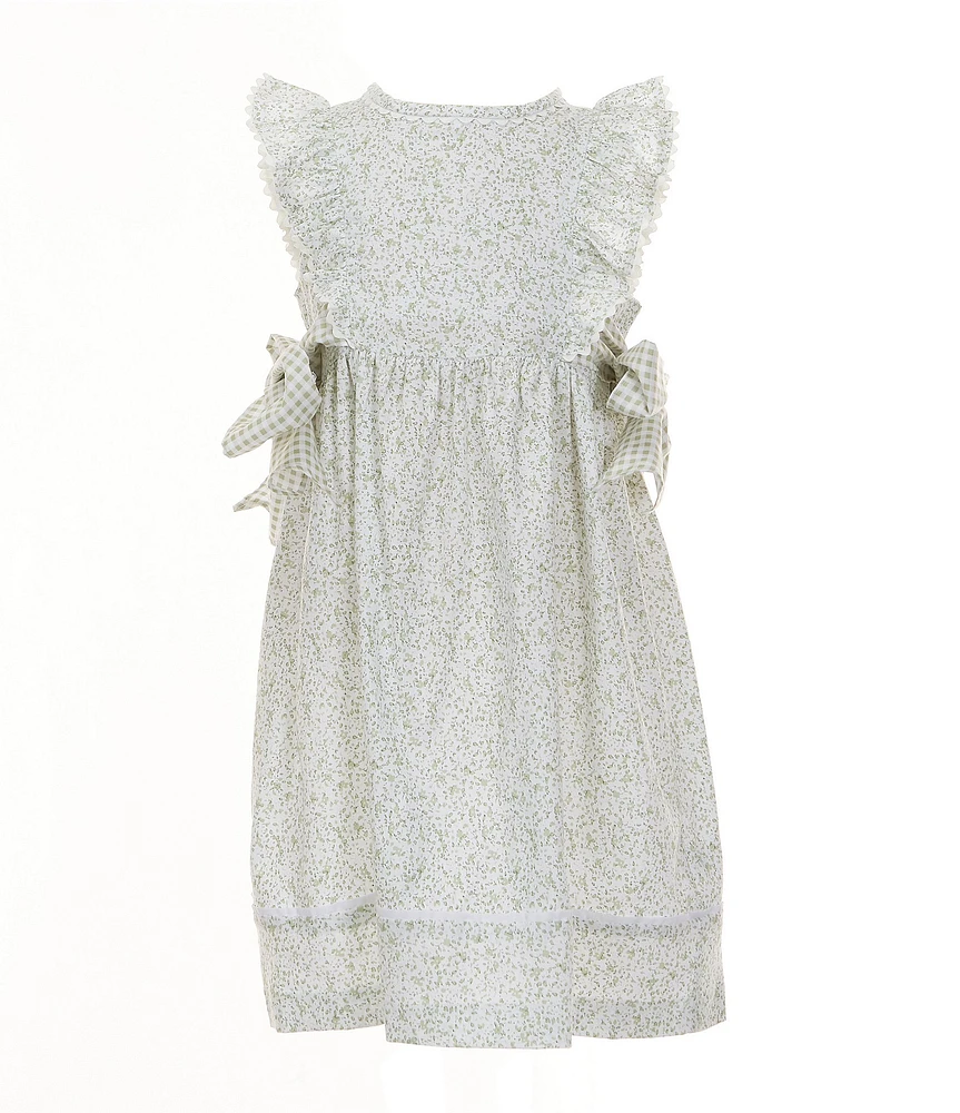 Edgehill Collection Little Girls Gingham Side-Tie Sleeveless Floral Dress