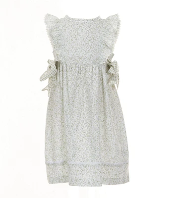 Edgehill Collection Little Girls Gingham Side-Tie Sleeveless Floral Dress